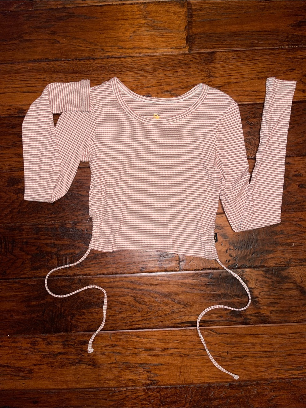 Striped Long Sleeve Drawstring Crop Top -